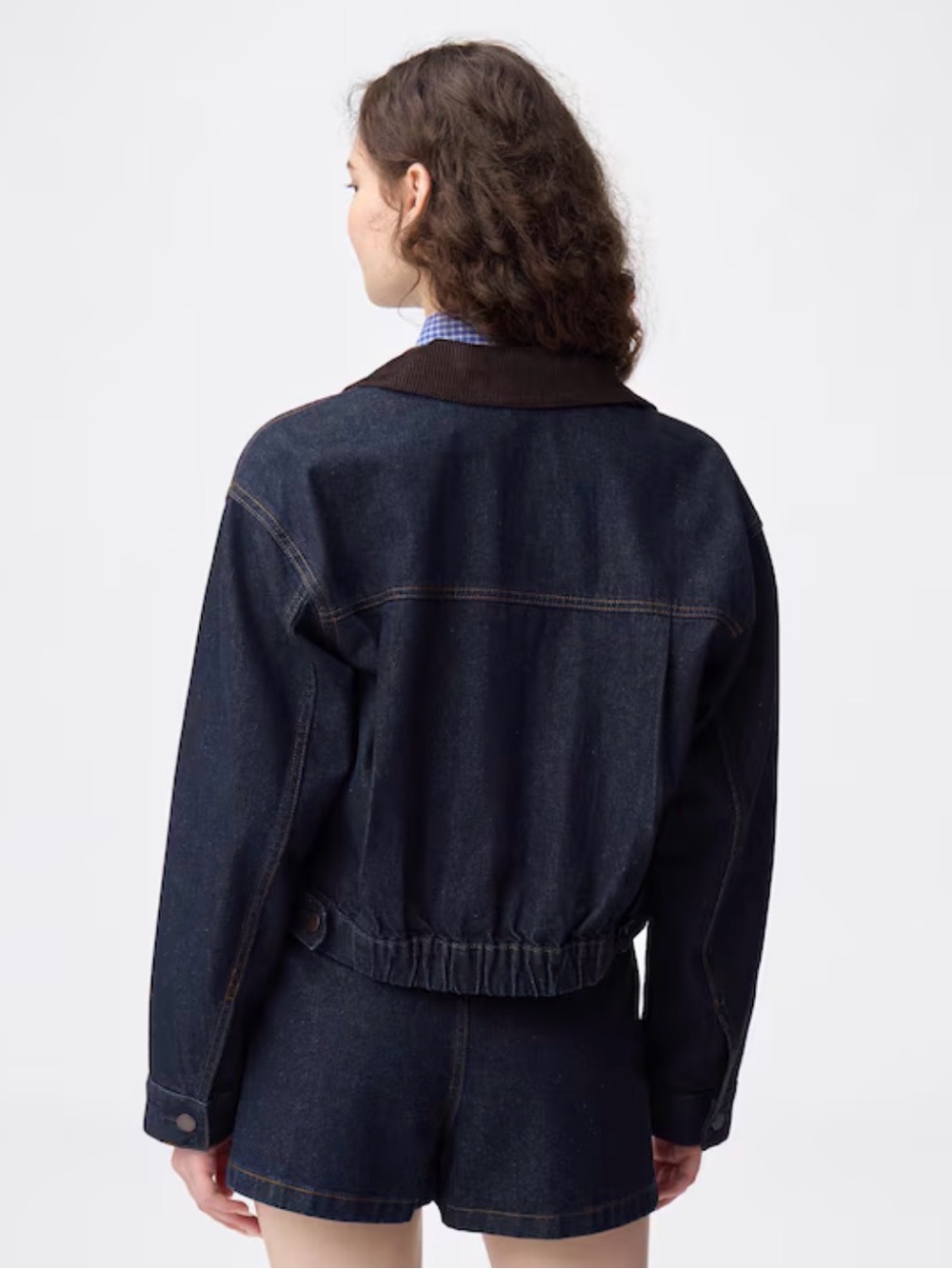 GU - Dark Indigo Denim Jacket with Contrast Brown Collar - Picture 4 of 5